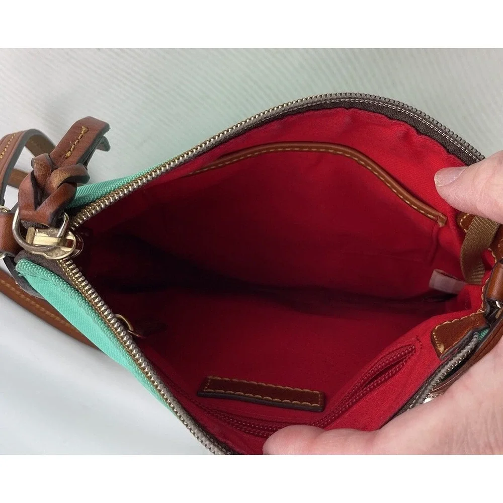 Dooney & Bourke Torquoise Canvas and Leather Crossbody Purse Bag‎ Cute!